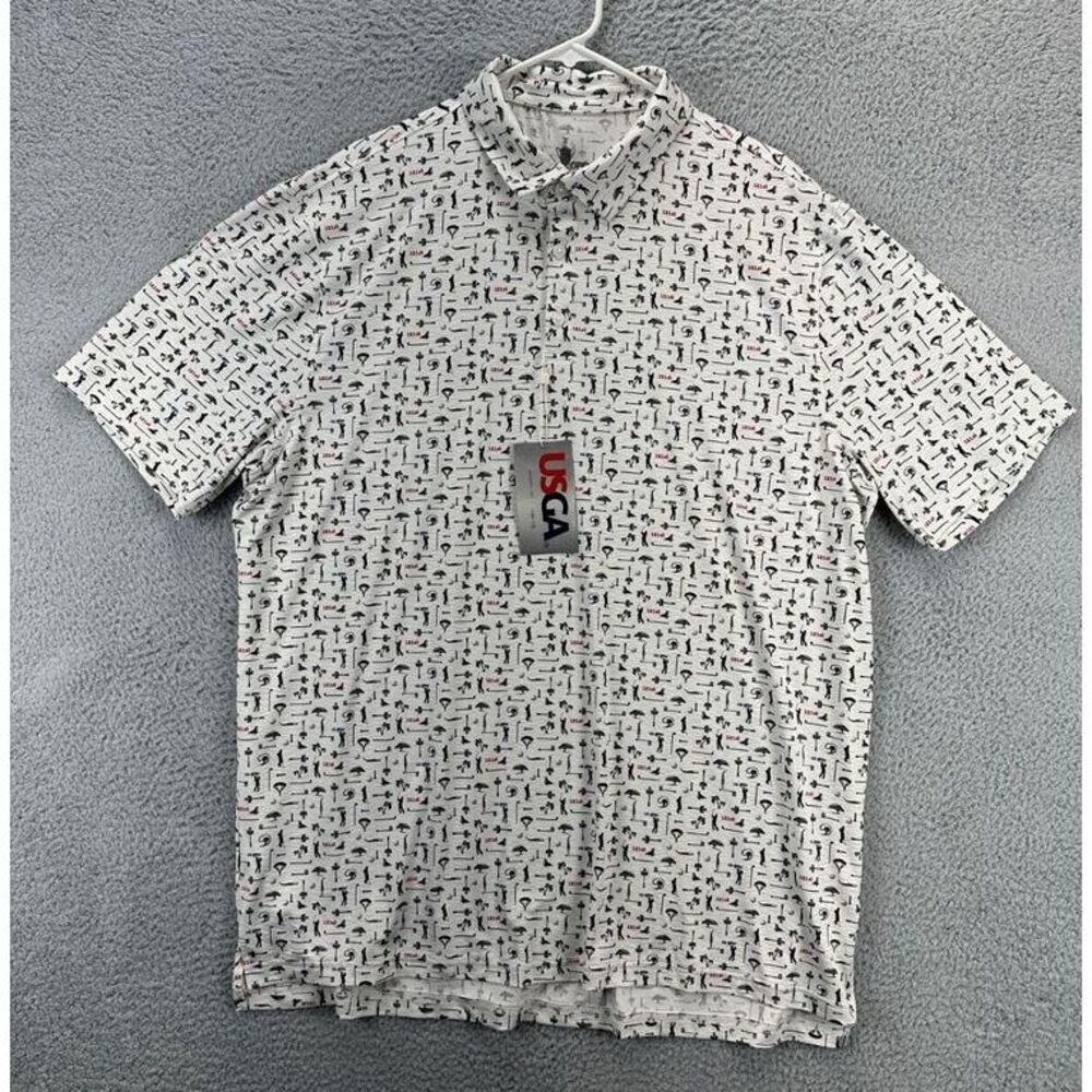 U.S. Open Golf Polo Shirt Mens 2XL White Grey Geometric 121st Rugby USGA NEW